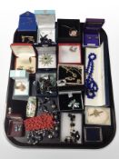 A collection of silver and costume jewellery, dress rings, cufflinks, bead necklaces, etc.