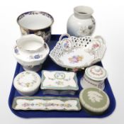 An Orchid hand-painted and gilt porcelain plant pot, together with a Royal Copenhagen vase,