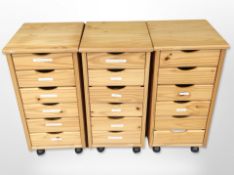 Three contemporary Danish pine index chests,