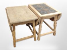 A Danish blond oak tiled drop leaf occasional table,