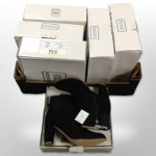 Six pairs of lady's Sole Diva suede-heeled boots, sizes 7 and 8.