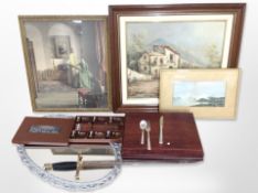 A contemporary oil painting on canvas depicting a building by a bridge,