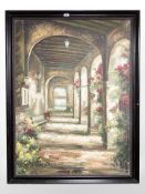 Contemporary School : View through villa archways, oil on canvas,