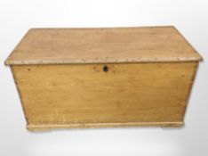 A Victorian pine blanket box, 98cm wide x 48cm deep x 50cm high.
