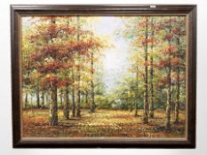 Contemporary School : A forest in autumn, oil on canvas,