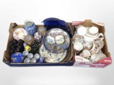 A group of oriental and other ceramics, pair of miniature cloisonné birds, Masons plate,