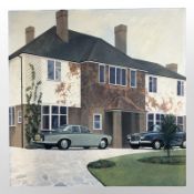 Brian Henderson (Scottish, born 1952) : A Rolls Royce and another motorcar parked by a house,