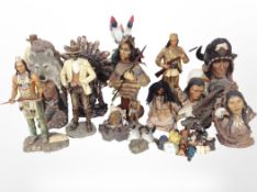 A collection of Native American and cowboy ornaments including Leonardo Collection.