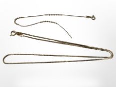 A 9ct gold box link chain and a further broken chain. CONDITION REPORT: 5.