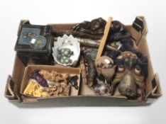 A carved and painted wooden tribal mask and similar items, contemporary Aboriginal boomerang,