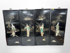 Four Japanese lacquered inlaid panels,