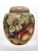 A Royal Worcester ginger jar and cover, hand painted with fruit, black mark to base, numbered 2826,