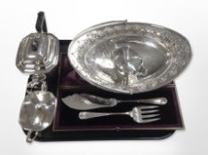 A silver-plated three-piece tea service,