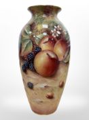 A Royal Worcester vase, hand painted with fruit, black mark to base, numbered 2160, signed T Nutt,