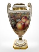 A Royal Worcester Neo-Classical pedestal table lamp hand painted with fruit,