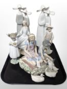 Six Lladró figures, all as found. CONDITION REPORT: Damages throughout.