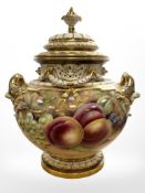 A Royal Worcester twin handled pot pourri vase and cover, shape 1428,