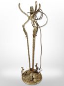 A gilt metal table lamp, height 74cm.