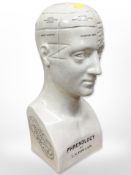 A reproduction L N Fowler phrenology ceramic bust,