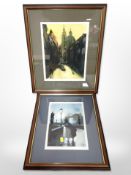 Contemporary European school : Street scenes in Prague, two watercolours,