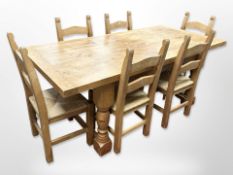 A contemporary pine farmhouse table, 199cm x 94.5cm,