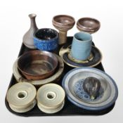 A group of 20th-century Scandinavian studio pottery wares to include two pairs of candle holders,