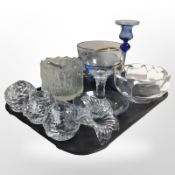 A group of Scandinavian glass ware including bowls, candlesticks, three tealight holders, etc.