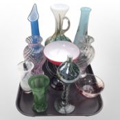 A group of studio glass vases including Murano and Caithness.