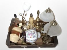 Contemporary Chinese porcelain ginger jar converted to a table lamp, several other table lamps.