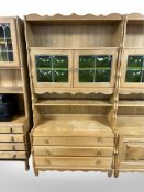 A Danish oak and stained glass dresser, 100cm wide x 47cm deep, 188cm high.