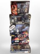 Four Hasbro Star Wars figurine box sets, and a further Kenner box set, all boxed.