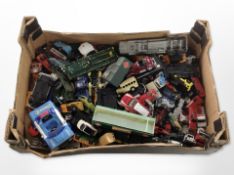 A collection of play-worn die-cast vehicles including Corgi.