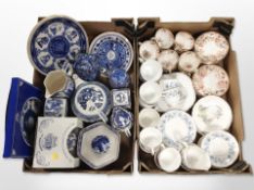 A quantity of Ringtons caddies, chintz teapot, blue and white plates,