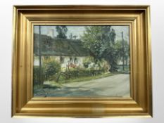 Continental School : Cottage on country lane, oil on canvas,