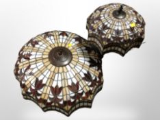A Tiffany-style glass pendant light fitting, diameter 50cm, and a matching table lamp.