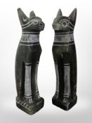 A pair of Egyptian carved green hardstone cats, height 15cm.