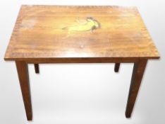 A Danish inlaid teak occasional table depicting a mermaid, 66cm wide x 43cm deep x 56cm high.