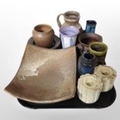 A group of 20th-century Scandinavian studio pottery wares including vases, jug, concave oblong dish,