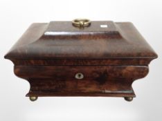A reproduction mahogany sarcophagus tea caddy in the Regency style,