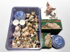 A pair of Ringtons blue and white caddies, and two further mugs,