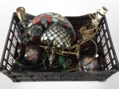 A group of lamp bases, Tiffany-style shades, etc.
