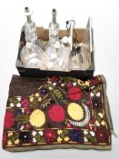 A group of contemporary table lamps, embroidered throw, etc.