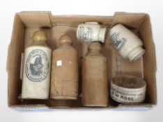 A group of six stone ware bottles and pots, all with Scarborough retailers advertising,