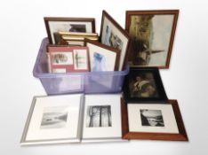 A group of assorted pictures and prints, landscape oil painting, Lake Distric scenes,