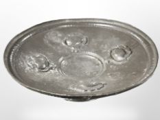 An Arts and Crafts pewter pedestal dish, diameter 27cm.