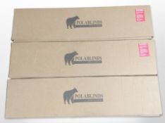 Three Polar blinds 35mm faux wood Venetian blinds, 680mm x 1280mm, in boxes.