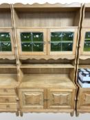 A Danish oak and stained glass dresser, 100cm wide x 47cm deep, 188cm high.