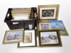 A group of pictures and prints, oil still-life studies, fox hunting prints, etc.