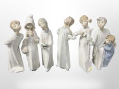 Six Lladró figures of children in night dress, tallest 21cm.
