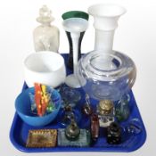 A group of Scandinavian glass wares to include ink bottles, animal ornaments, vases, decanter, etc.